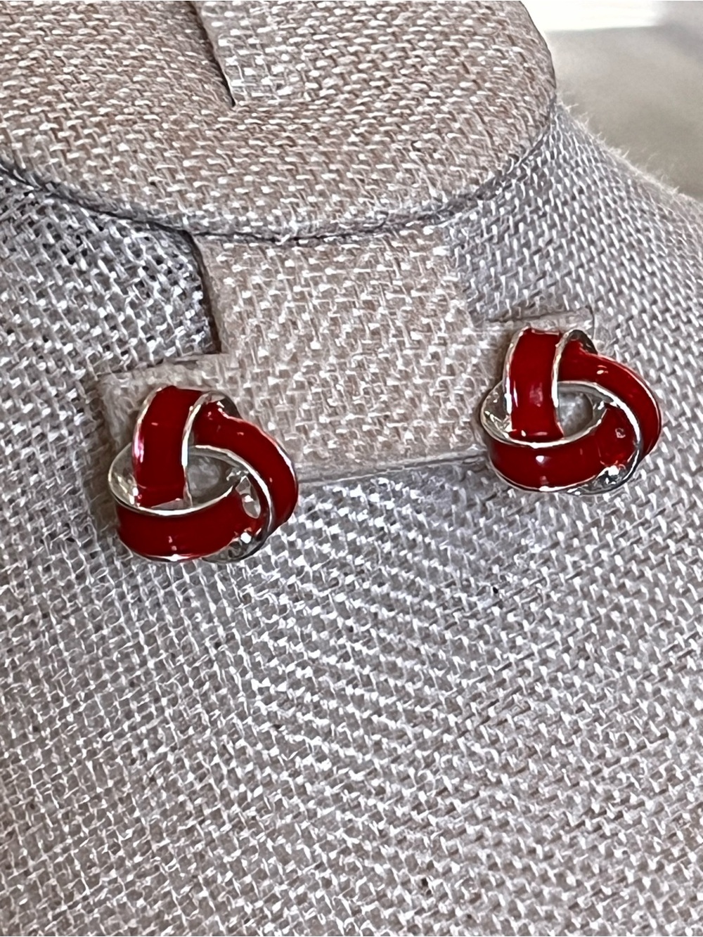 80s Vintage Red Enamel Knot Stud Earrings - Women's Jewelry